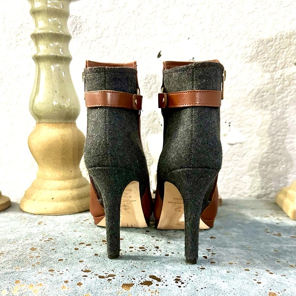 EUC Antonio Melani Brown Leather and Gray Wool Heeled Boots - Picture 3 of 16